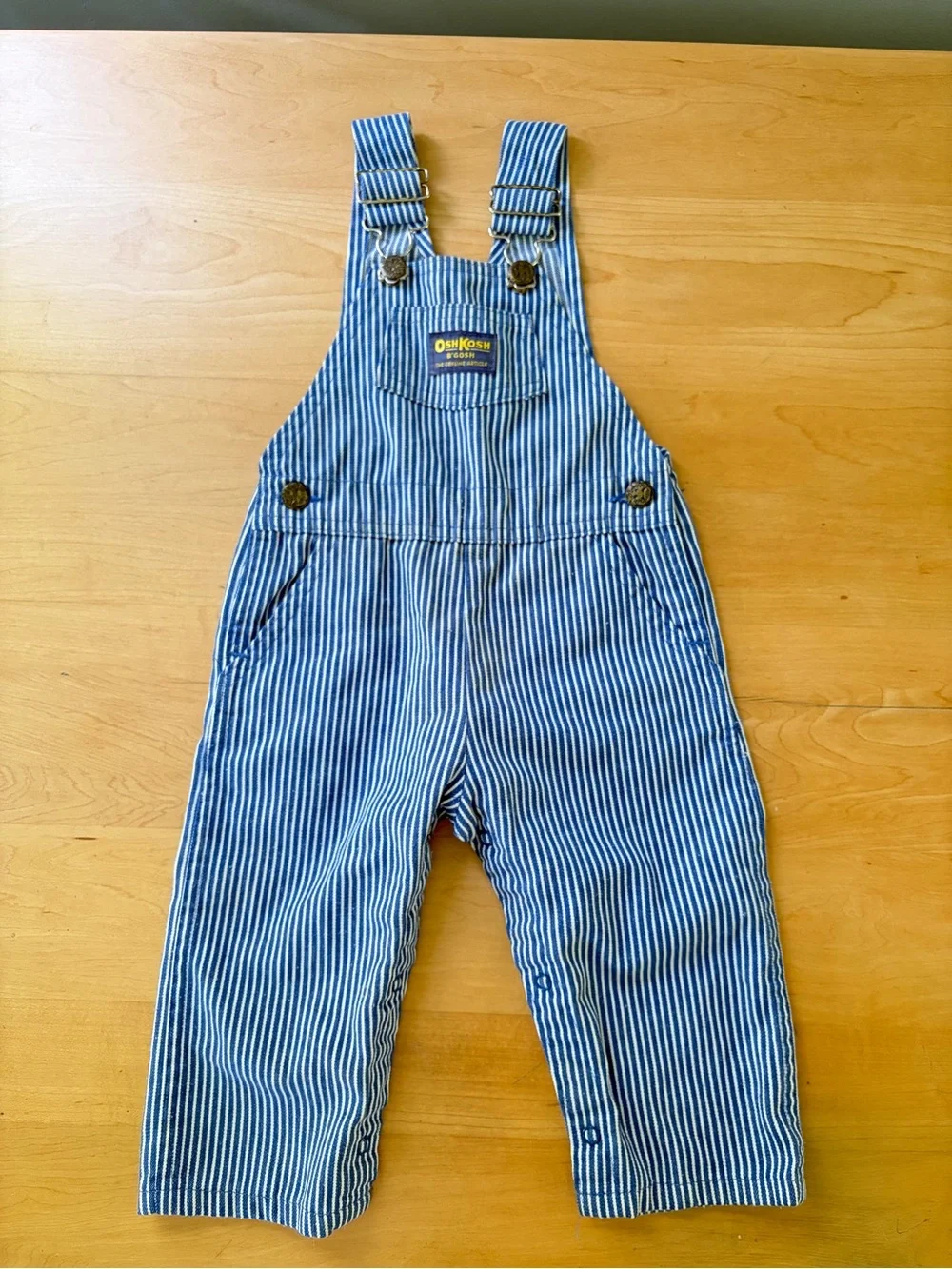 Vintage Toddler OshKosh Striped Railroad Baby Denim Overall Bibs